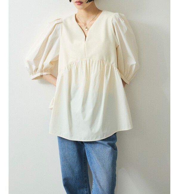 ADAM ET ROPE'「【WEB限定】・【オケージョン】ハートネックパフスリーブオケージョンブラウス」|シャツ・ブラウス|