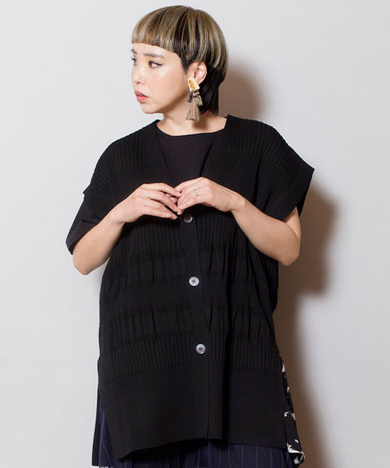  「リブニットベスト」|ニット・セーター|BLACK