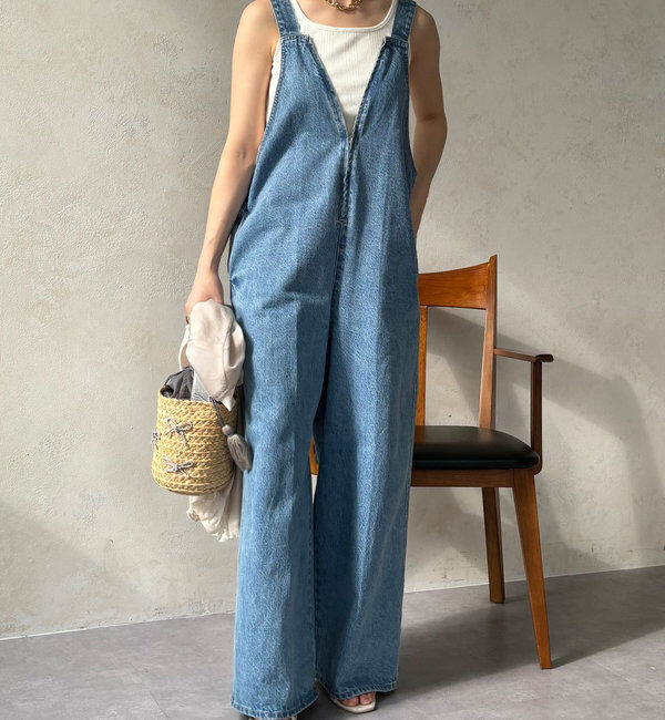  「デニムフロントジップサロペット」|ワンピース|