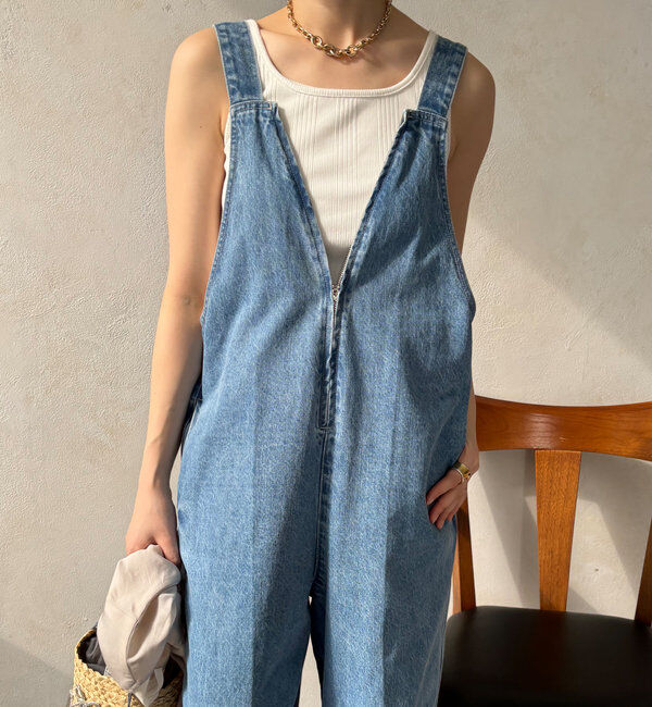  「デニムフロントジップサロペット」|ワンピース|