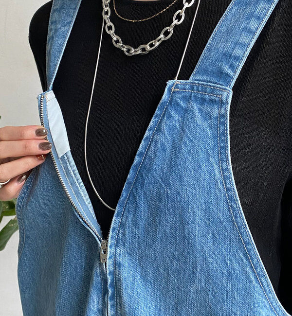  「デニムフロントジップサロペット」|ワンピース|