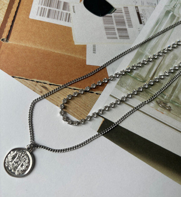  「ラインストーンコイン2連ネックレス」|ネックレス|