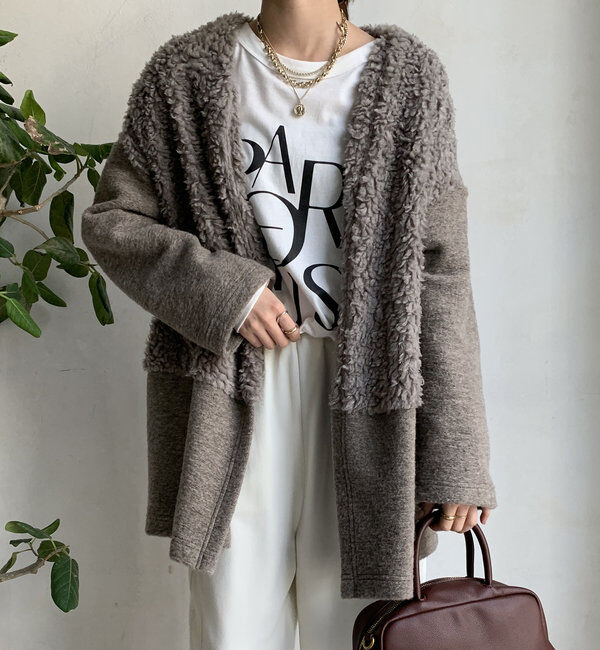  「ファー切替イタリアンエアリーハーフコート」|その他|ベージュ