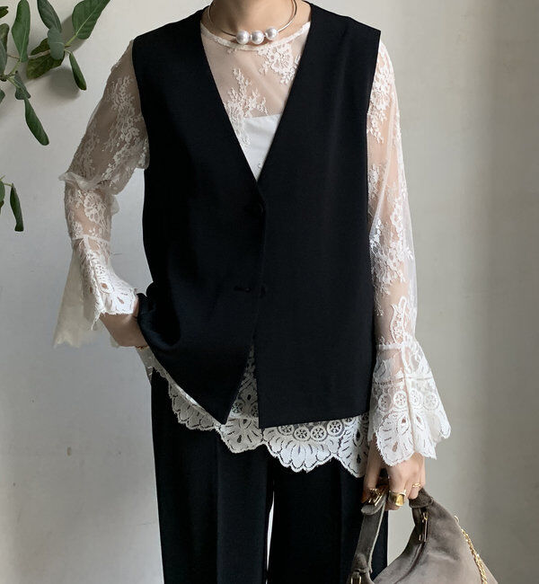  「【オケージョン対応】【WEB限定】Vネックバックペプラムジレ」|ベスト・ジレ|ブラック