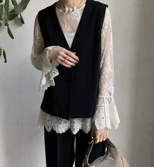  「【オケージョン対応】【WEB限定】Vネックバックペプラムジレ」|ベスト・ジレ|