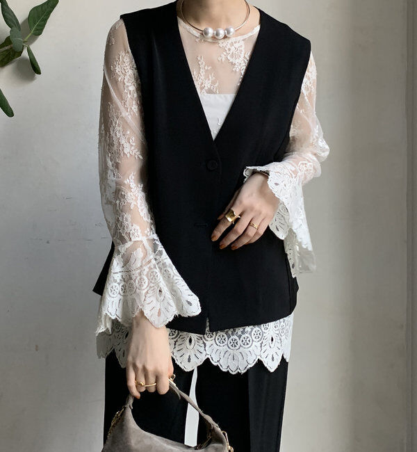  「【オケージョン対応】【WEB限定】Vネックバックペプラムジレ」|ベスト・ジレ|