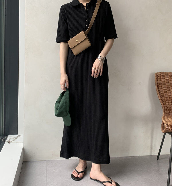  「【WEB限定】襟付リブワンピース」|ワンピース|ブラック