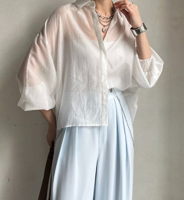  「【WEB限定】バックフリル異素材切替シャツ」|シャツ・ブラウス|オフホワイト