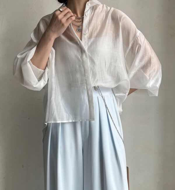  「【WEB限定】バックフリル異素材切替シャツ」|シャツ・ブラウス|