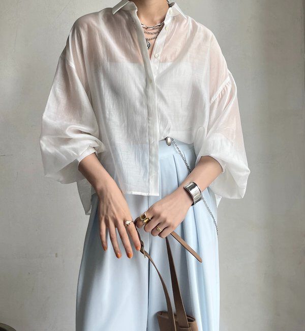  「【WEB限定】バックフリル異素材切替シャツ」|シャツ・ブラウス|