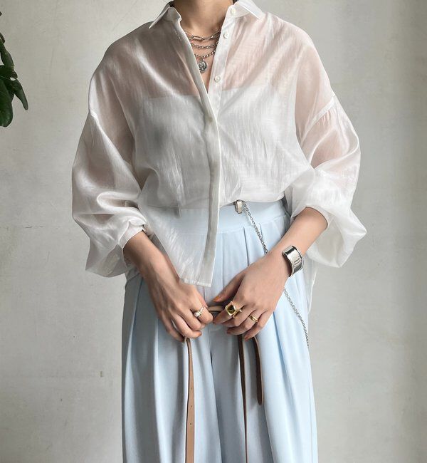  「【WEB限定】バックフリル異素材切替シャツ」|シャツ・ブラウス|