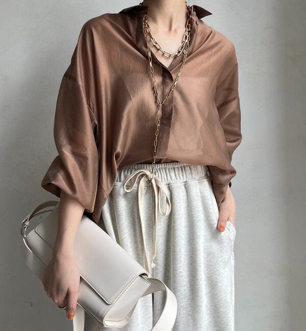  「【WEB限定】バックフリル異素材切替シャツ」|シャツ・ブラウス|ブラウン