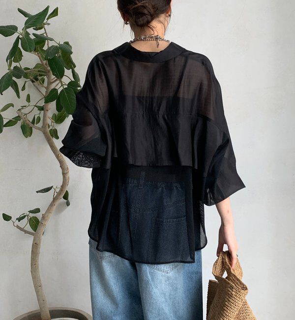  「【WEB限定】バックフリル異素材切替シャツ」|シャツ・ブラウス|ブラック