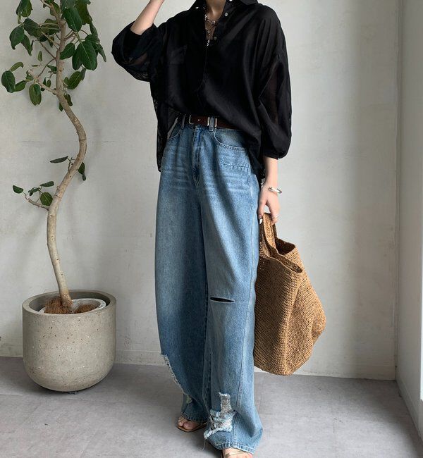  「【WEB限定】バックフリル異素材切替シャツ」|シャツ・ブラウス|