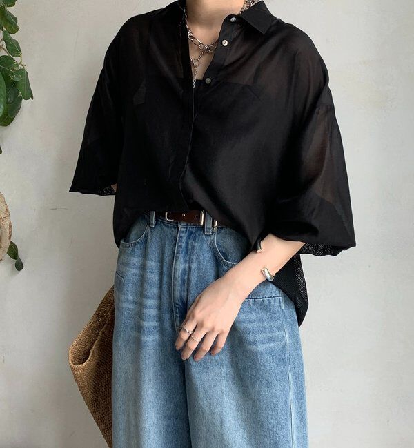  「【WEB限定】バックフリル異素材切替シャツ」|シャツ・ブラウス|