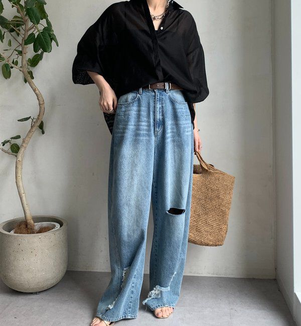  「【WEB限定】バックフリル異素材切替シャツ」|シャツ・ブラウス|