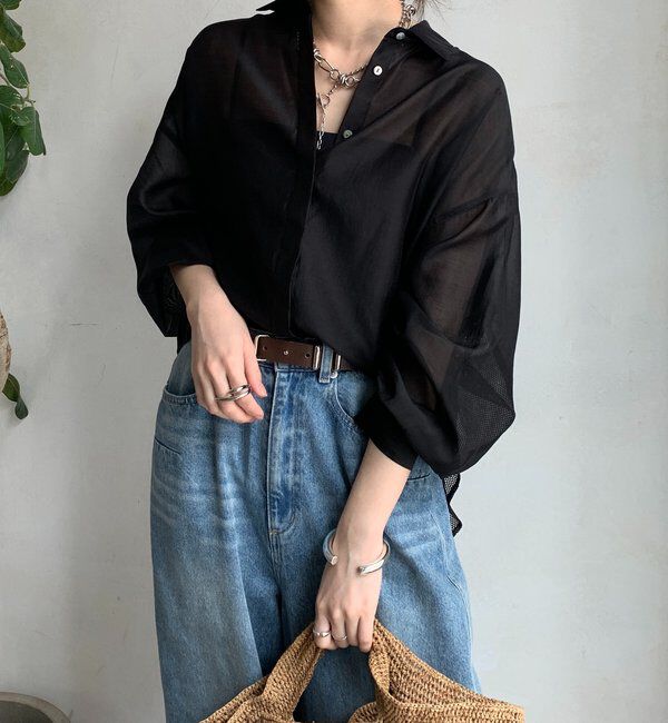  「【WEB限定】バックフリル異素材切替シャツ」|シャツ・ブラウス|