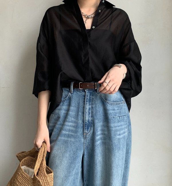  「【WEB限定】バックフリル異素材切替シャツ」|シャツ・ブラウス|