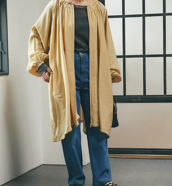  「《さっと羽織れる軽量アウター》麻調シアーロングブルゾン」|その他|