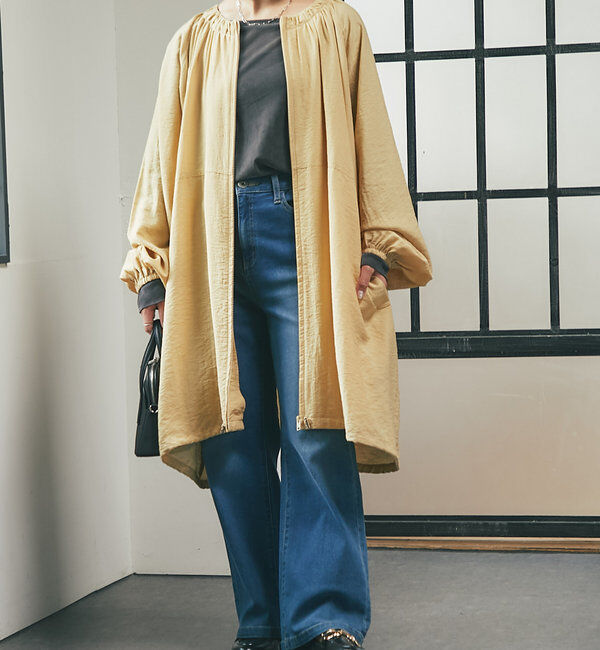  「《さっと羽織れる軽量アウター》麻調シアーロングブルゾン」|その他|