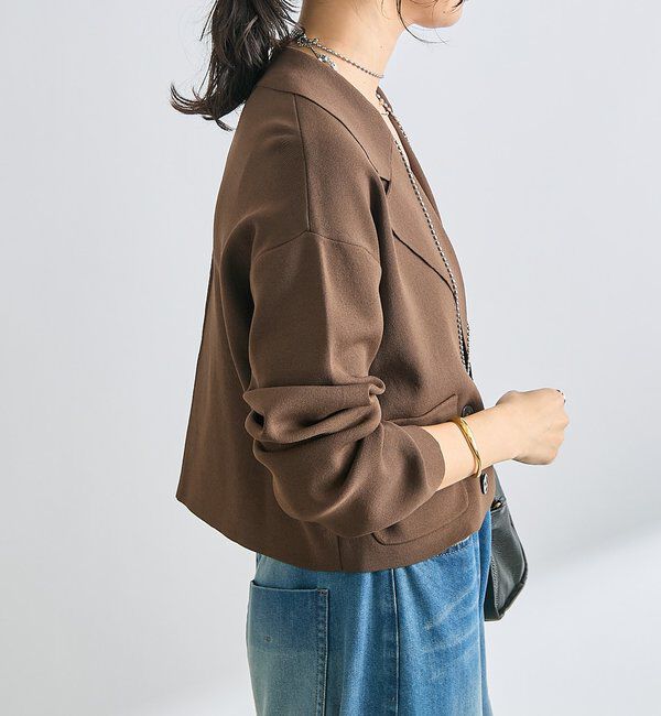  「【季節の変わり目に/接触冷感】ショートニットジャケット」|テーラードジャケット|