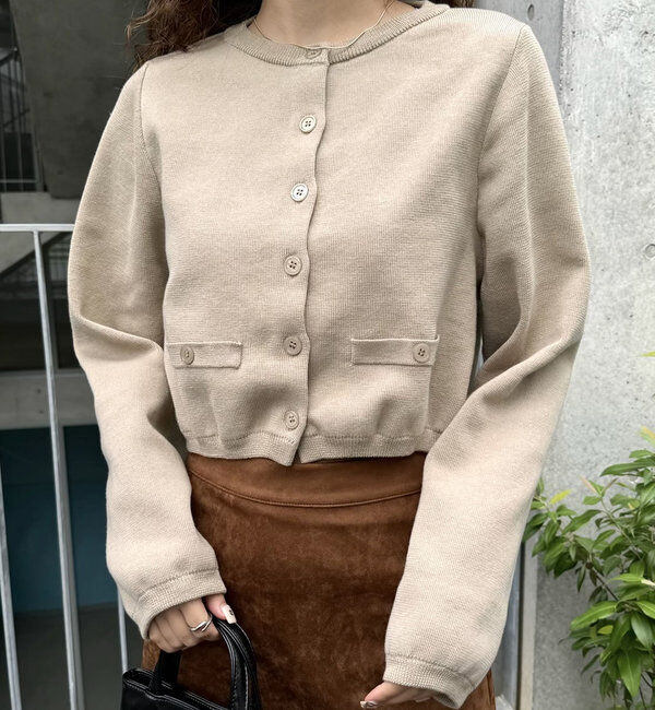  「[mline]ポケットチビカーディガン」|カーディガン|ベージュ