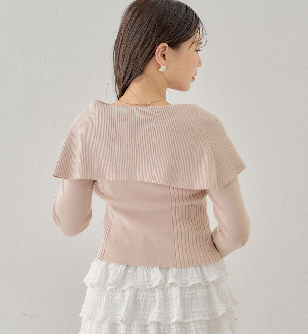  「襟釦デザインビックカラーオフショルリブニット」|ニット・セーター|