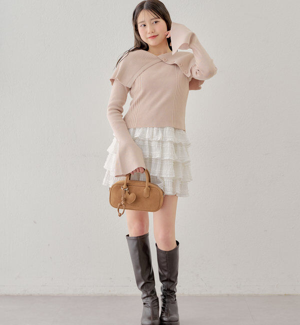  「襟釦デザインビックカラーオフショルリブニット」|ニット・セーター|