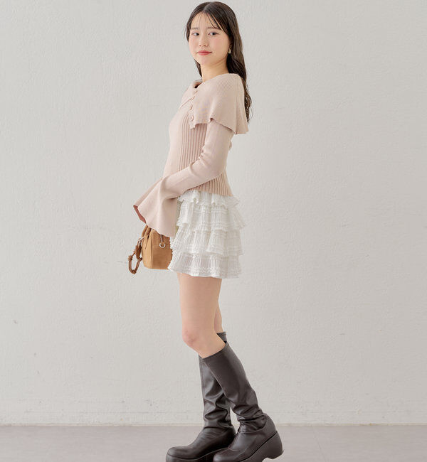  「襟釦デザインビックカラーオフショルリブニット」|ニット・セーター|