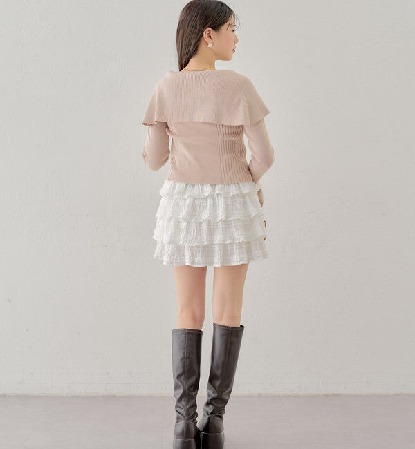  「襟釦デザインビックカラーオフショルリブニット」|ニット・セーター|