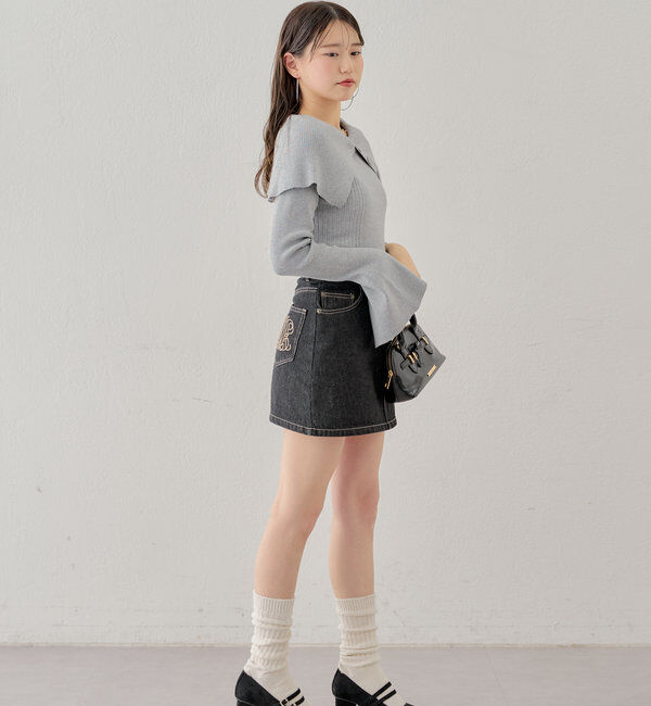  「襟釦デザインビックカラーオフショルリブニット」|ニット・セーター|