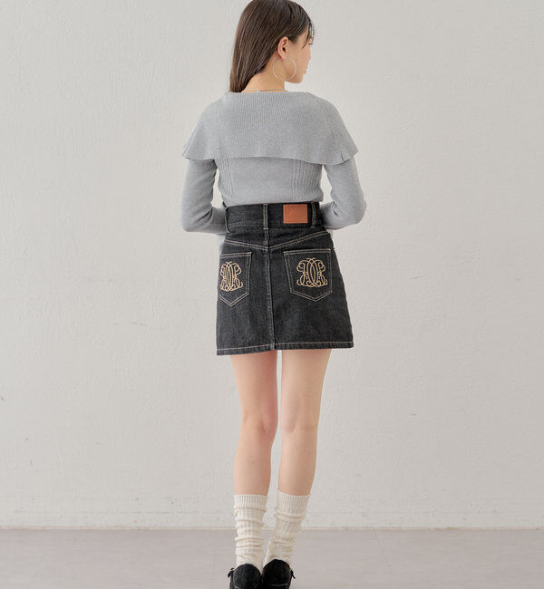  「襟釦デザインビックカラーオフショルリブニット」|ニット・セーター|