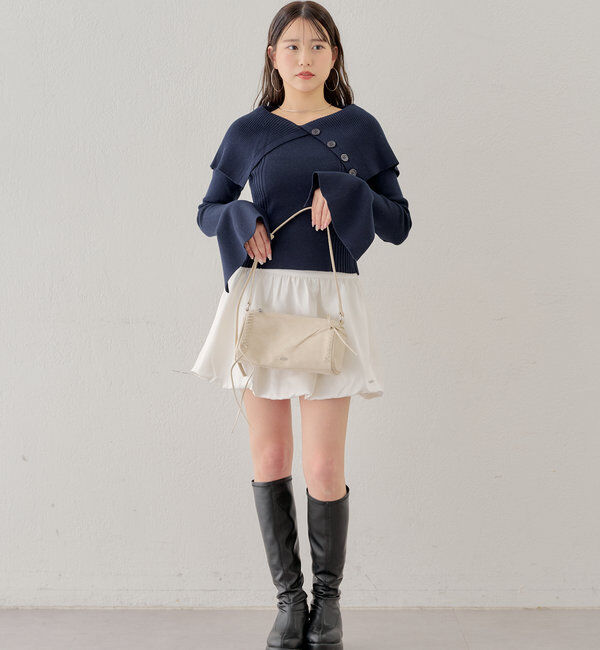  「襟釦デザインビックカラーオフショルリブニット」|ニット・セーター|