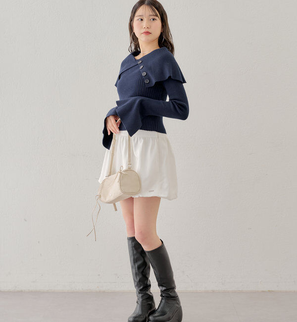  「襟釦デザインビックカラーオフショルリブニット」|ニット・セーター|