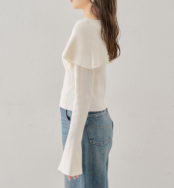  「襟釦デザインビックカラーオフショルリブニット」|ニット・セーター|