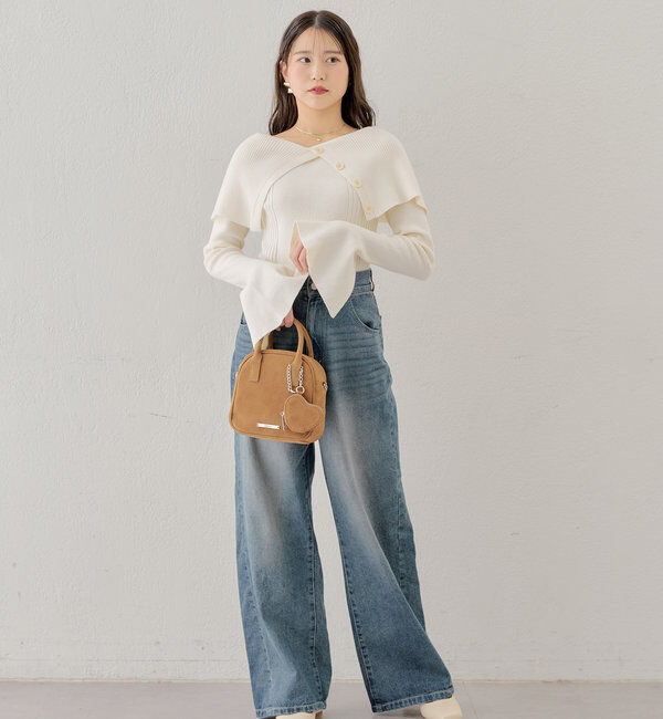  「襟釦デザインビックカラーオフショルリブニット」|ニット・セーター|