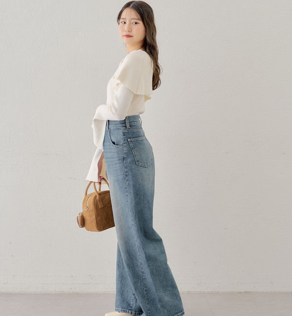  「襟釦デザインビックカラーオフショルリブニット」|ニット・セーター|