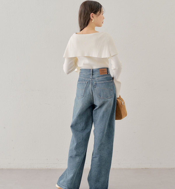  「襟釦デザインビックカラーオフショルリブニット」|ニット・セーター|