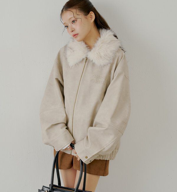 【ファー取り外し可能】フェイクレザールーズジップブルゾン アイボリー ファー取り外し可能】フェイクレザールーズジップブルゾン｜ルミネの