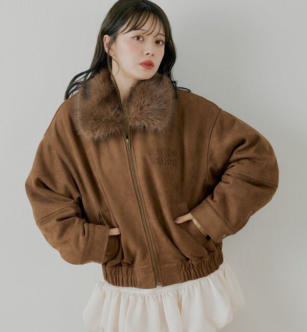 M 新品 Chico ファー取り外し可能 フェイクレザールーズジップブルゾン ファー取り外し可能】フェイクレザールーズジップブルゾン｜ルミネの