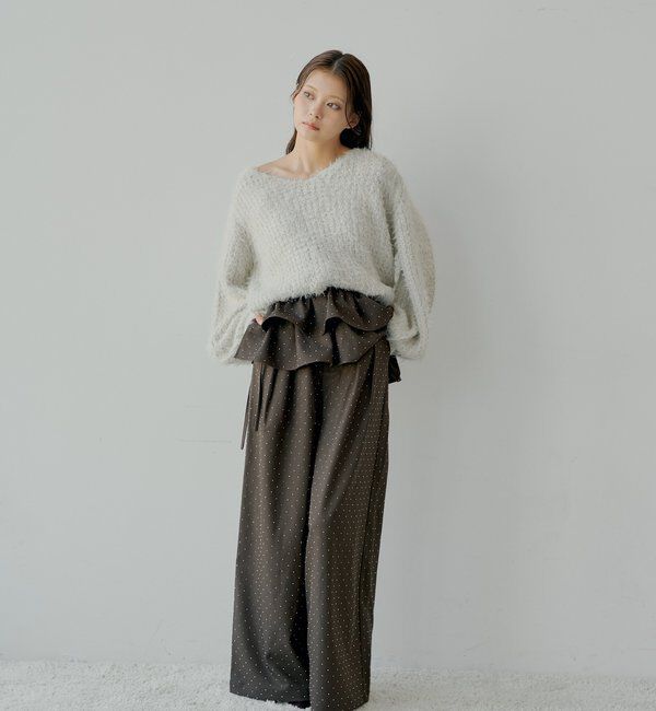 【SALON by Chico】取り外しフリルルーズスラックスパンツ セール】【SALON by Chico】取り外しフリルルーズスラックスパンツ