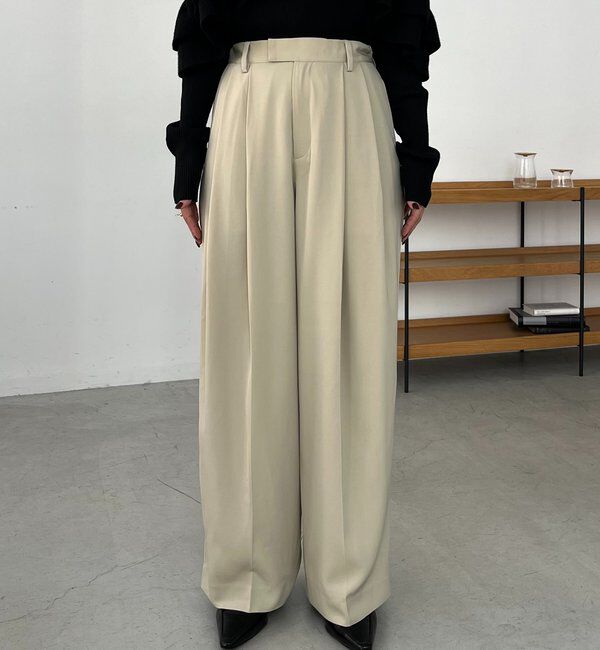 選べる4サイズ展開/全骨格細見え】すっきりスラックスワイドパンツ