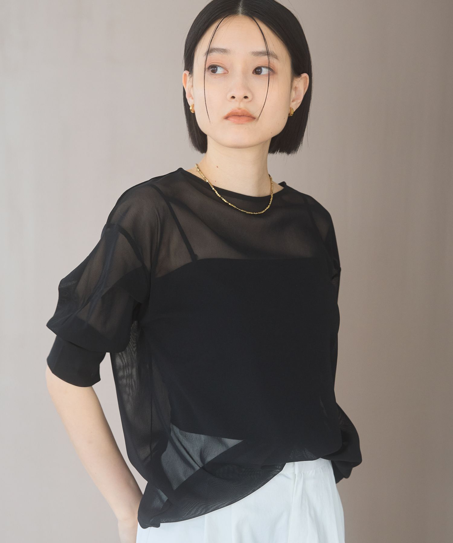 A part by 「チュールパフプルオーバー_半袖」|Tシャツ・カットソー|ブラック