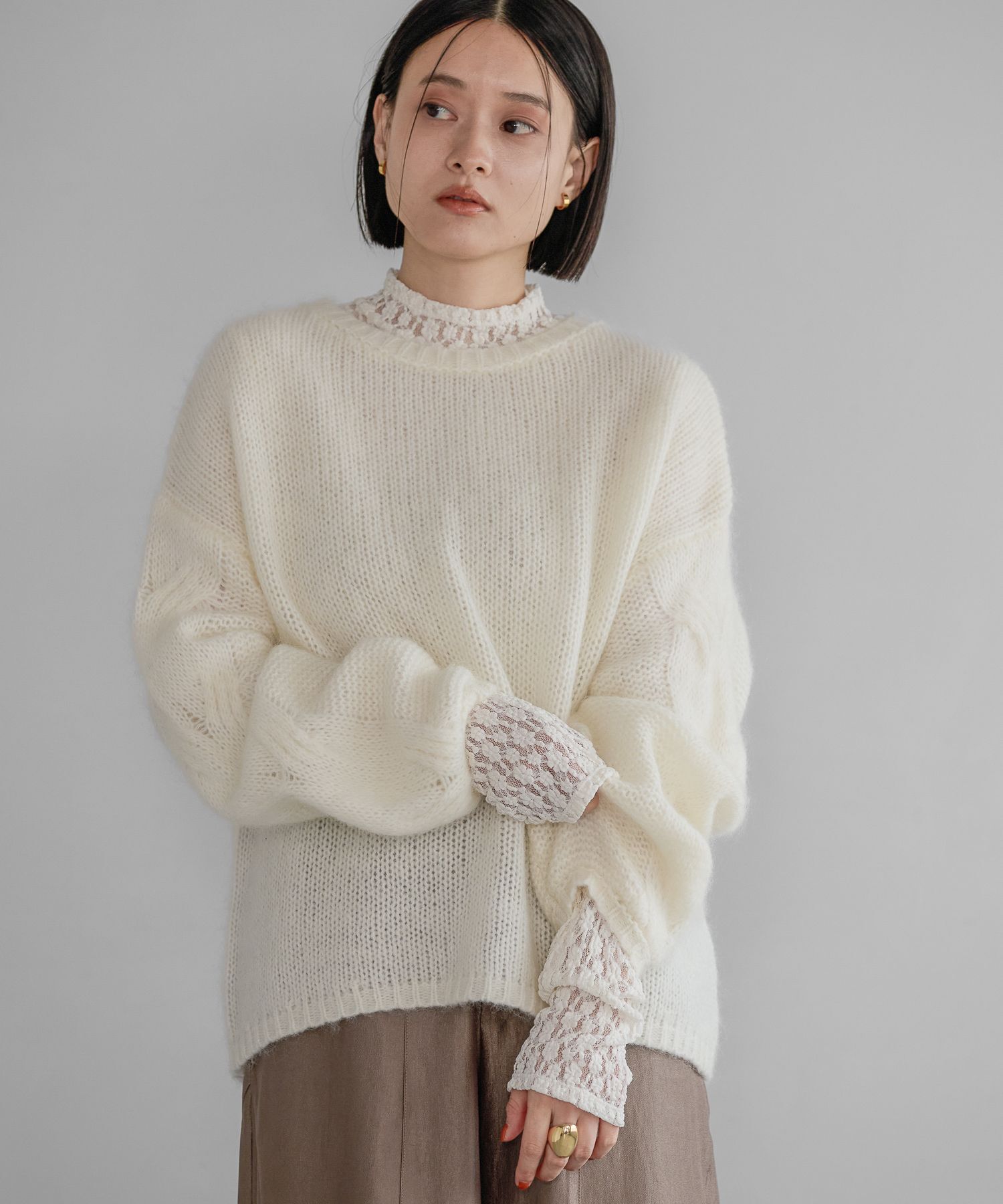 BORDERS at BALCONY ケーブルモヘアセーター オフホワイト 38 BORDERS at BALCONY ケーブルモヘアセーター オフホワイト 38