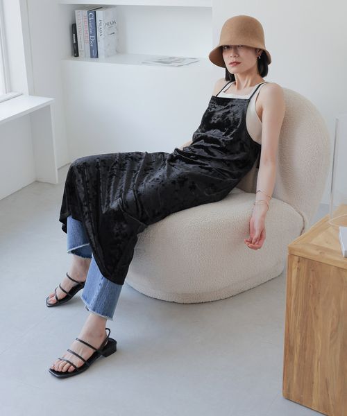 LOWRYS FARM「クラッシュベロアキャミワンピース」|ワンピース|BLK