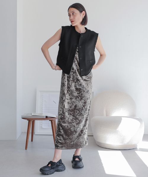 LOWRYS FARM「クラッシュベロアキャミワンピース」|ワンピース|