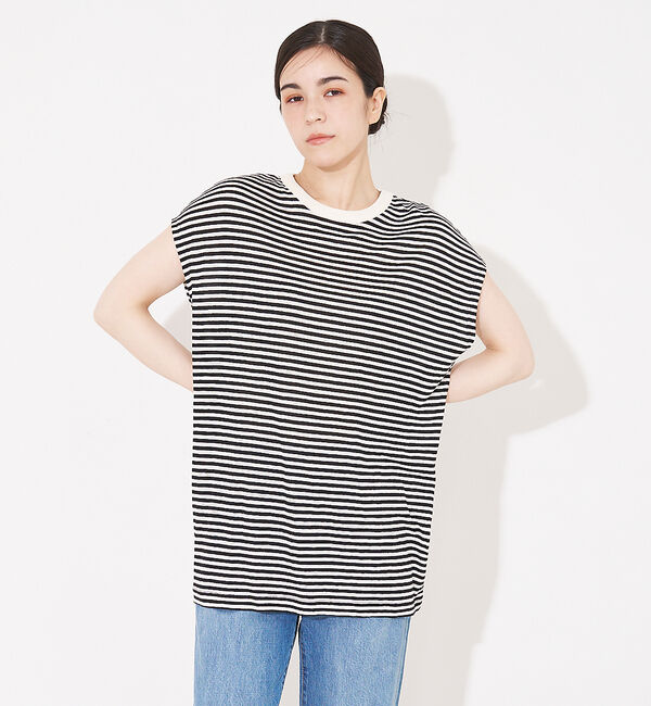 collex「【WEB限定】フレンチスリーブボーダーTシャツ」|Tシャツ・カットソー|ブラック系その他1