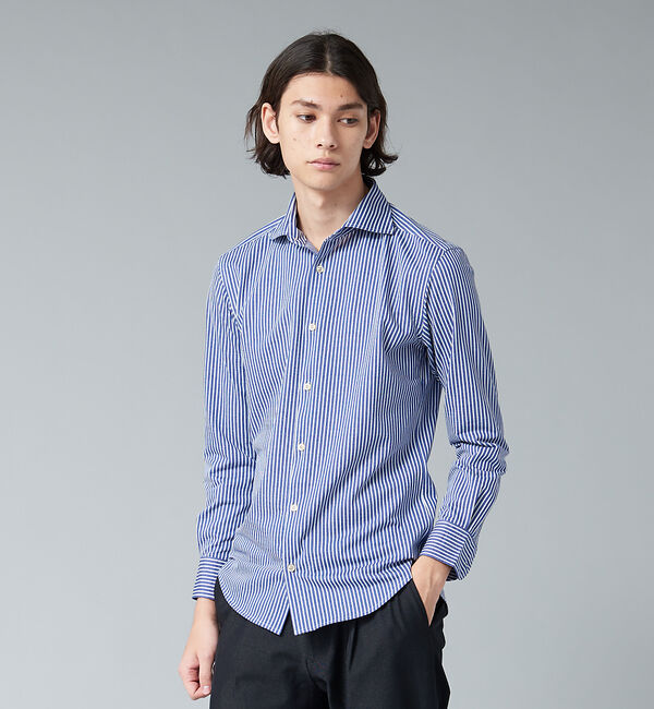 ABAHOUSE「COOL CAMICIE 接触冷感 ストライプ シャツ」|シャツ・ブラウス|ネイビー