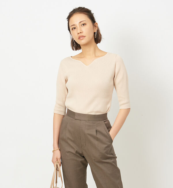 Rouge vif「キーネックリブニット」|ニット・セーター|ベージュ