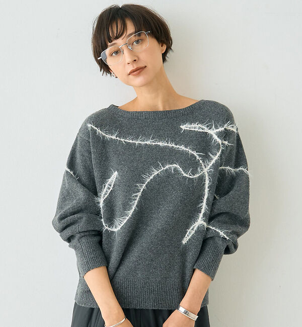 Rouge vif「【一部店舗限定】フェザーラインニットプルオーバー」|ニット・セーター|チャコールグレー